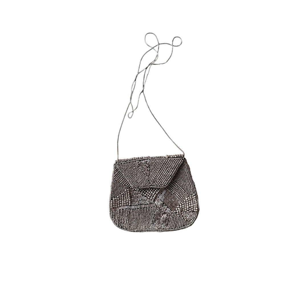 Bamboo Trading Company Beaded Crossbody Bag Hematite Geometric Evening Purse